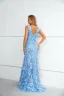 Sparkly Sky Blue Beading Sequins Lace Flower Evening Dresses 2023 Trumpet / Mermaid V-Neck Sleeveless Floor-Length / Long Evening Party Formal Dresses