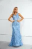 Sparkly Sky Blue Beading Sequins Lace Flower Evening Dresses 2023 Trumpet / Mermaid V-Neck Sleeveless Floor-Length / Long Evening Party Formal Dresses