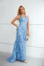 Sparkly Sky Blue Beading Sequins Lace Flower Evening Dresses 2023 Trumpet / Mermaid V-Neck Sleeveless Floor-Length / Long Evening Party Formal Dresses