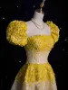 Western Dwa kolory Żółta 2024 Sukienki Na Bal Princessa Cekiny Kwadratowy Dekolt Kótkie Rękawy Zamek Błyskawiczny Się Długie Sukienki Wizytowe
