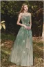 Elegant Sage Green Evening Dresses  Prom Dresses 2020 A-Line / Princess Shoulders Sleeveless Appliques Butterfly Lace Glitter Tulle Floor-Length / Long Ruffle Backless