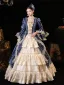 Vintage / Retro Medieval Royal Blue Prom Dresses 2023 Crossed Straps 3D Lace Puffy Floor-Length / Long Polyester Strapless 3/4 Sleeve Ball Gown Prom Formal Dresses