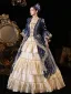 Vintage / Retro Medieval Royal Blue Prom Dresses 2023 Crossed Straps 3D Lace Puffy Floor-Length / Long Polyester Strapless 3/4 Sleeve Ball Gown Prom Formal Dresses