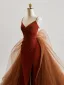 Mode Rouge Fendue devant Robe De Bal 2025 Trompette / Sirène Bretelles Spaghetti Sans Manches Dos Nu Train De Balayage Robe De Ceremonie