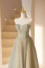 Charming Sage Green Beading Prom Dresses 2024 A-Line / Princess Strapless Sleeveless Backless Floor-Length / Long Formal Dresses