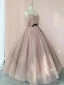 Charmant Rougissant Rose Étoile Paillettes Robe De Bal 2024 Robe Boule De l'épaule Manches Courtes Dos Nu Noeud Ceinture Longue Robe De Ceremonie
