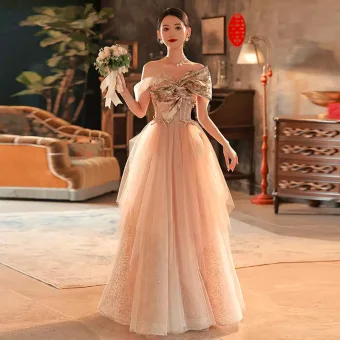 Charmant Rougissant Rose Paillettes Impression Robe De Soirée 2022 Princesse Noeud De L Épaule Manches Courtes Dos Nu Longue Soirée Robe De Ceremonie