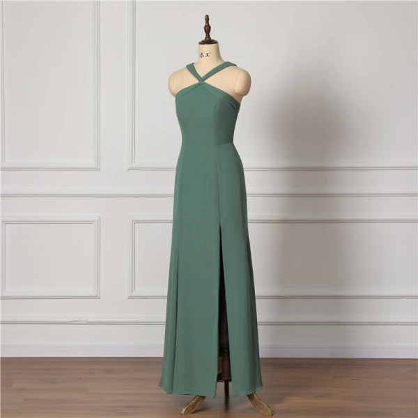 Modest / Simple Green Bridesmaid Dresses 2022 Trumpet / Mermaid Halter Sleeveless Backless Floor-Length / Long Bridesmaid