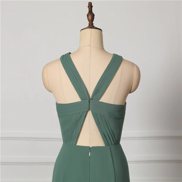 Modest / Simple Green Bridesmaid Dresses 2022 Trumpet / Mermaid Halter Sleeveless Backless Floor-Length / Long Bridesmaid