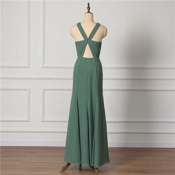 Modest / Simple Green Bridesmaid Dresses 2022 Trumpet / Mermaid Halter Sleeveless Backless Floor-Length / Long Bridesmaid
