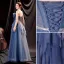 Schöne Meeresblau Ballkleider 2021 A Linie Bandeau Strass Stoffgürtel Ärmellos Rückenfreies Lange Festliche Kleider