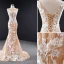 High End Champagner Brautkleider / Hochzeitskleider 2023 Meerjungfrau Rundhalsausschnitt Spitze Blumen Ärmellos Rückenfreies Hof-Schleppe