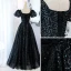 Charmant Noire Glitter Perlage Paillettes Robe De Bal 2022 Princesse Encolure Carrée Manches Courtes Dos Nu Longue Robe De Ceremonie