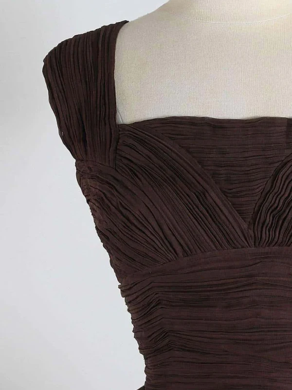 Simple Pliable Marron Courte de retour Robe De Graduation 2024 Princesse Encolure Carrée Sans Manches Dos Nu