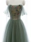 Chic / Beautiful Sage Green Appliques Prom Dresses 2024 A-Line / Princess Strapless Sleeveless Backless Floor-Length / Long Formal Dresses