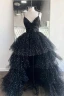 Mode Schwarz Star Pailletten Asymmetrisch Fallende Rüsche Ballkleider 2024 Ballkleid Spaghettiträger Ärmellos Rückenfreies Schleife Ball Festliche Kleider