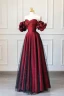 Chic / Beautiful Burgundy Glitter Spotted Prom Dresses 2024 A-Line / Princess Off-The-Shoulder Short Sleeve Backless Floor-Length / Long Formal Dresses