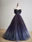 Fashion Purple Beading Sequins Ruffle Prom Dresses 2024 A-Line / Princess Strapless Sleeveless Backless Floor-Length / Long Prom Formal Dresses
