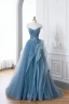 Mode Himmelblau 3D Spitze Pailletten Fallende Rüsche Ballkleider 2024 A Linie Bandeau Ärmellos Lange Rückenfreies Ball Festliche Kleider