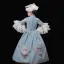 Vintage / Retro Medieval Pool Blue Flower Girl Dresses 2024 Printing Floral Floor-Length / Long 3/4 Sleeve High Neck Cosplay Wedding Prom A-Line / Princess Ball Gown Wedding Party Dresses