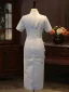 Vintage / Retro White Printing Tea-length Cheongsam 2026 Trumpet / Mermaid High Neck Short Sleeve