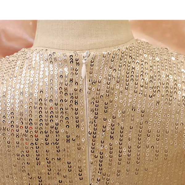 Sparkly Gold Sequins Birthday Flower Girl Dresses 2023 Trumpet / Mermaid Scoop Neck Puffy Short Sleeve Bow Floor-Length / Long Flower Girl Dresses