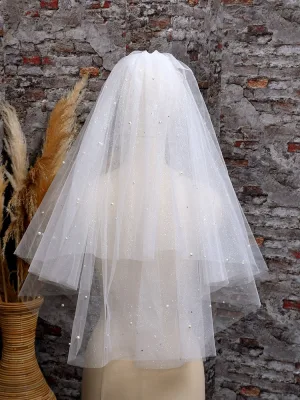 Charmant Blanche Perle Paillettes Voile De Mariée 2025 0 5 M Tulle