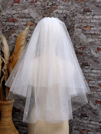 Charming White Pearl Sequins Wedding Veils 2025 0 5 M Tulle