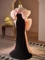 Sexy Schwarz Schleife Abendkleider 2024 Meerjungfrau Off Shoulder Kurze Ärmel Rückenfreies Sweep / Pinsel Zug Abend Festliche Kleider