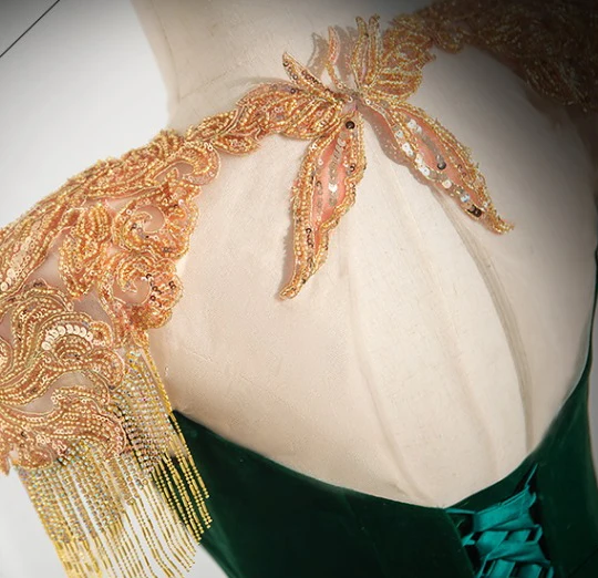 Elegant Dark Green Beading Tassel Velvet Prom Dresses 2024 Ball Gown Scoop Neck Backless