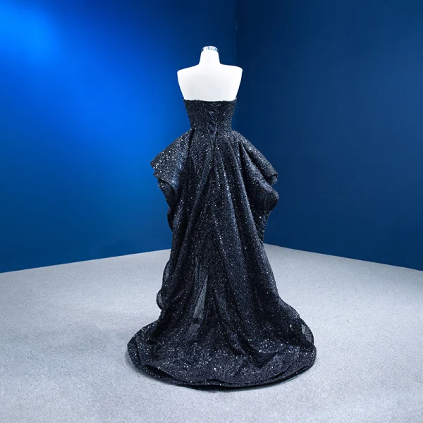 Sexy Black Handmade  Beading Pearl Sequins Asymmetrical Evening Dresses 2023 Strapless Sleeveless Backless Evening Party Formal Dresses