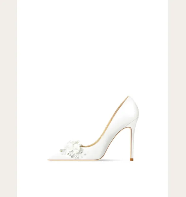 Chic Blanche Faux Diamant Appliques Chaussure De Mariée 2024 Cuir 10 cm Talons Aiguilles À Bout Pointu Mariage Escarpins Talons Hauts