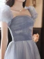 Chic / Beautiful Sky Blue Glitter Evening Dresses 2023 A-Line / Princess Off-The-Shoulder Pearl Short Sleeve Backless Floor-Length / Long Evening Party Formal Dresses