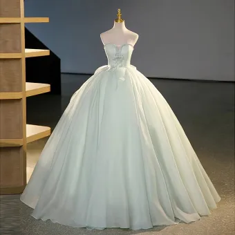 Élégant Vert Cendré Appliques Robe De Bal 2023 Robe Boule Bustier Sans Manches Dos Nu Longue Promo Robe De Ceremonie