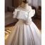 Elegant White Pearl Flower Satin Wedding Flower Girl Dresses 2026 Ball Gown Off-The-Shoulder Short Sleeve Floor-Length / Long