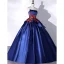 Vintage / Retro Navy Blue Satin Prom Dresses 2022 Ball Gown Strapless Lace Flower Sleeveless Backless Floor-Length / Long Prom Formal Dresses