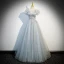 Chic / Belle Gris Argenté Perlage Paillettes Robe De Bal 2023 Princesse Encolure Dégagée Manches Courtes Dos Nu Longue Promo Robe De Ceremonie