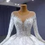 Luxury / Gorgeous White Handmade  Beading Rhinestone Pearl Sequins Wedding Dresses 2023 Ball Gown Scoop Neck Long Sleeve Backless Court Train Wedding