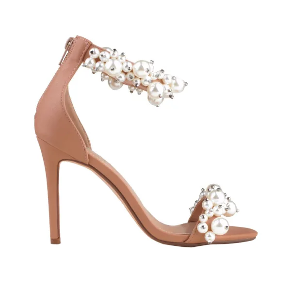 Sexy Black Pearl Evening Party Womens Sandals 2022 10 cm Stiletto Heels Open / Peep Toe Sandals High Heels