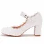 Elegant White Lace Flower Wedding Shoes 2022 Pearl 7 cm Thick Heels Round Toe Wedding Pumps High Heels