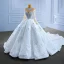 Luxury / Gorgeous Sparkly White Handmade  Beading Pearl Rhinestone Sequins Wedding Dresses 2022 Ball Gown Scoop Neck Long Sleeve Backless Royal Train