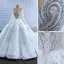 Luxury / Gorgeous Sparkly White Handmade  Beading Pearl Rhinestone Sequins Wedding Dresses 2022 Ball Gown Scoop Neck Long Sleeve Backless Royal Train