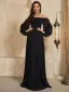 Elegante Schwarz Glanz Ballkleider 2025 A Linie Off Shoulder Lange Ärmel Rückenfreies Lange Ball Festliche Kleider