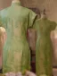 Chinese style Sage Green Split Front Silk Cheongsam 2026 Trumpet / Mermaid High Neck Short Sleeve Tea-length