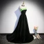 Elegant Black Suede Prom Dresses 2023 A-Line / Princess Strapless Sleeveless Backless Sweep Train Prom Formal Dresses
