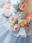 Chic / Beautiful Sky Blue Birthday Sequins Cascading Ruffles Appliques Flower Girl Dresses 2024 Ball Gown Scoop Neck Sleeveless Backless Floor-Length / Long