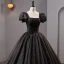 Vintage / Retro Black Rhinestone Sequins Lace Flower Prom Dresses 2023 Ball Gown Square Neckline Puffy Short Sleeve Backless Floor-Length / Long Prom Formal Dresses
