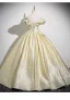 Chic / Beautiful Yellow Prom Dresses Ball Gown 2025 Off-The-Shoulder Short Sleeve Backless Floor-Length / Long Prom Formal Dresses