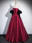 Elegant Burgundy Prom Dresses Satin 2024 Ball Gown Strapless Removable sleeves Backless Floor-Length / Long Prom Formal Dresses