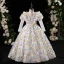 Flower Fairy Multi-Colors Appliques Beading Pearl Sequins Birthday Flower Girl Dresses 2024 Ball Gown V-Neck Long Sleeve Floor-Length / Long